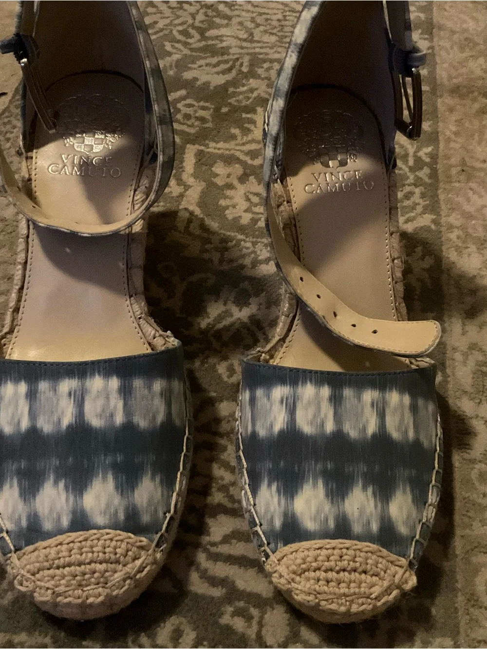 Vince Camuto Blue Tie-Dye Espadrille Ankle-Strap Wedge Sandals